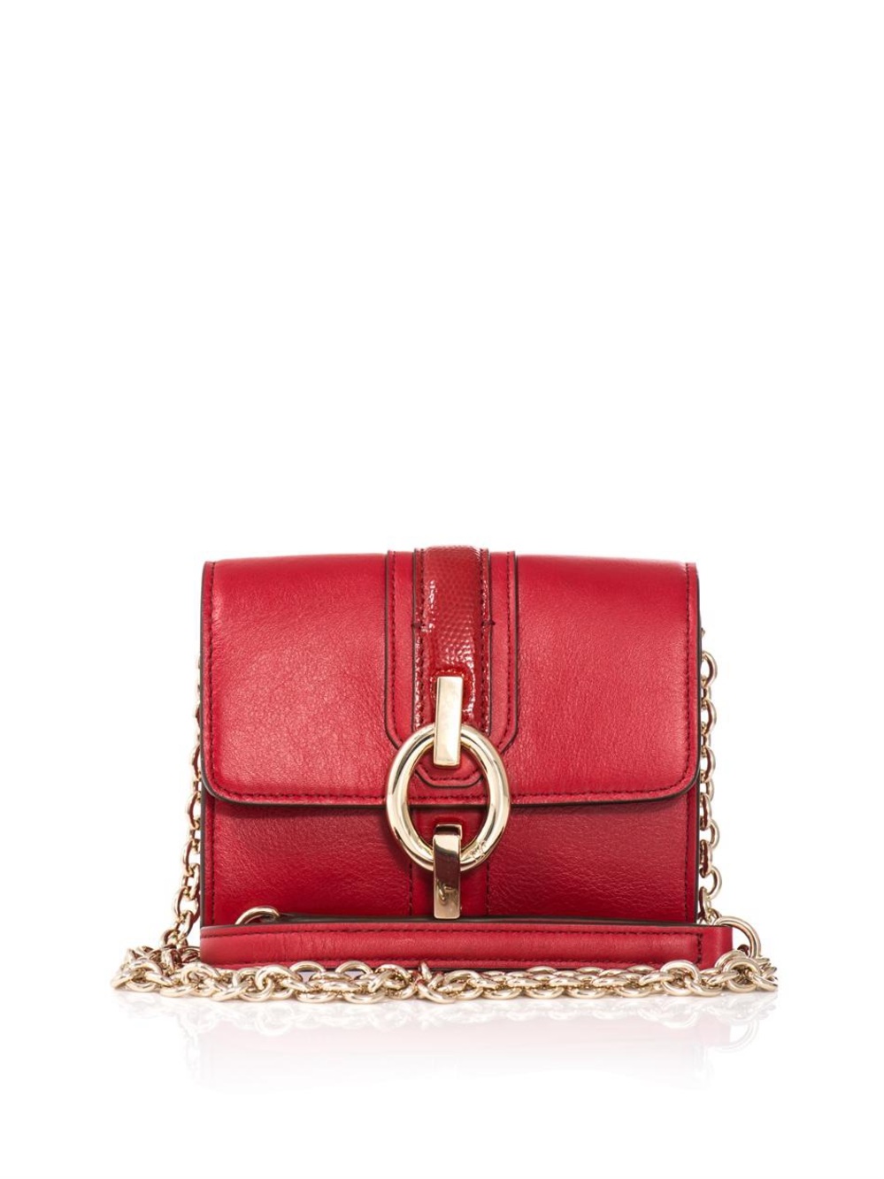 Diane Von Furstenberg Red Leather Chain Crossbody Bag with Gold Hardware